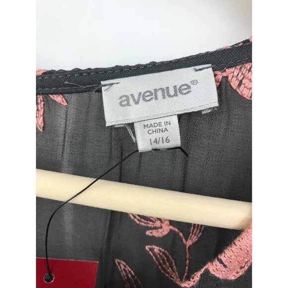 Avenue Chiffon Embroidered Floral Dress Gray Pink 14/16 NEW - Picture 3 of 6